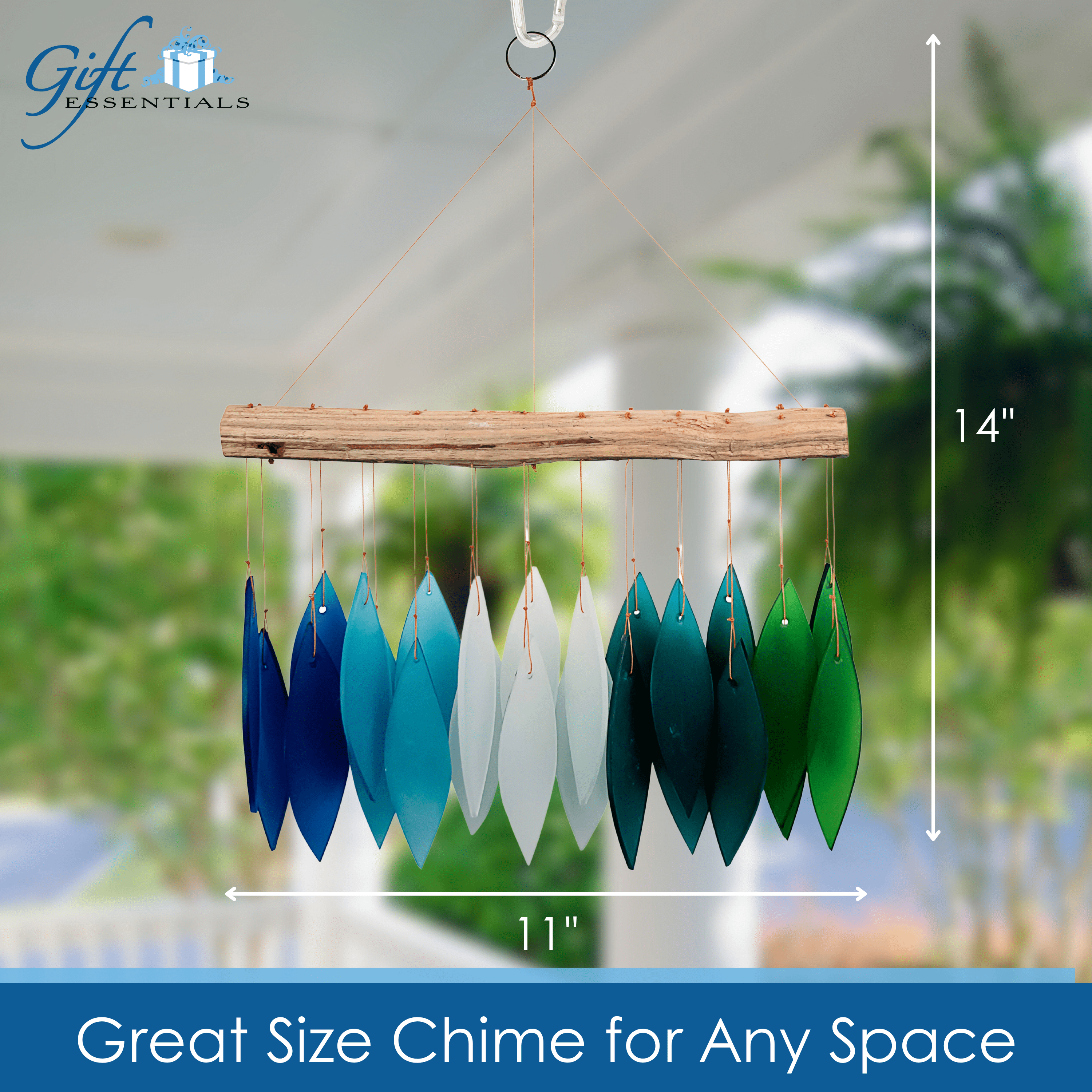 Blue Handworks Glass Wind Chime Gradient Ocean Hanging Wind Chimes Garden Decor