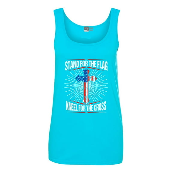 Ladies I Stand For Flag Kneel For Cross American Flag USA DT Tank Tops