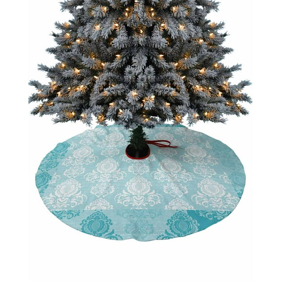 Aqua Boho Christmas Tree Skirt 36 Inches Large Christmas Skirt Tree, Vintage Floral Contemporary Art Tree Skirt Christmas Decorations for Fireplace Party Holidays Indoor Outdoor