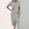 thumbnail image 2 of XDZJLR Robes pour Femmes Imprimé Midi avec Manches Bouffantes et Ourlet Robe Col en V, 2 of 5