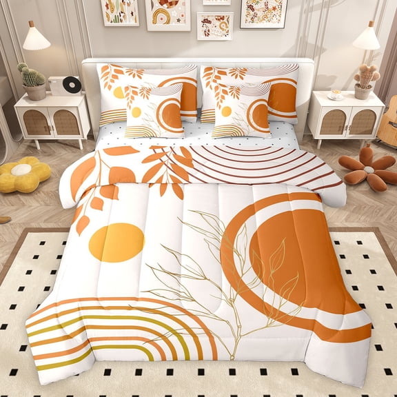 Castle Fairy Brown Orange Stripes Twin Bedding Sets,Geometric Bedding Comforter Set