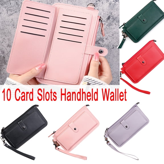 KOYPTL Long Handheld Wallet for Women Multiple Card Slots Women's Bag with a Double Folding Buckle Zipper Design Card Holder for Storing ID Cards Money Mobile Phones PU Leather Ultra-Slim Green