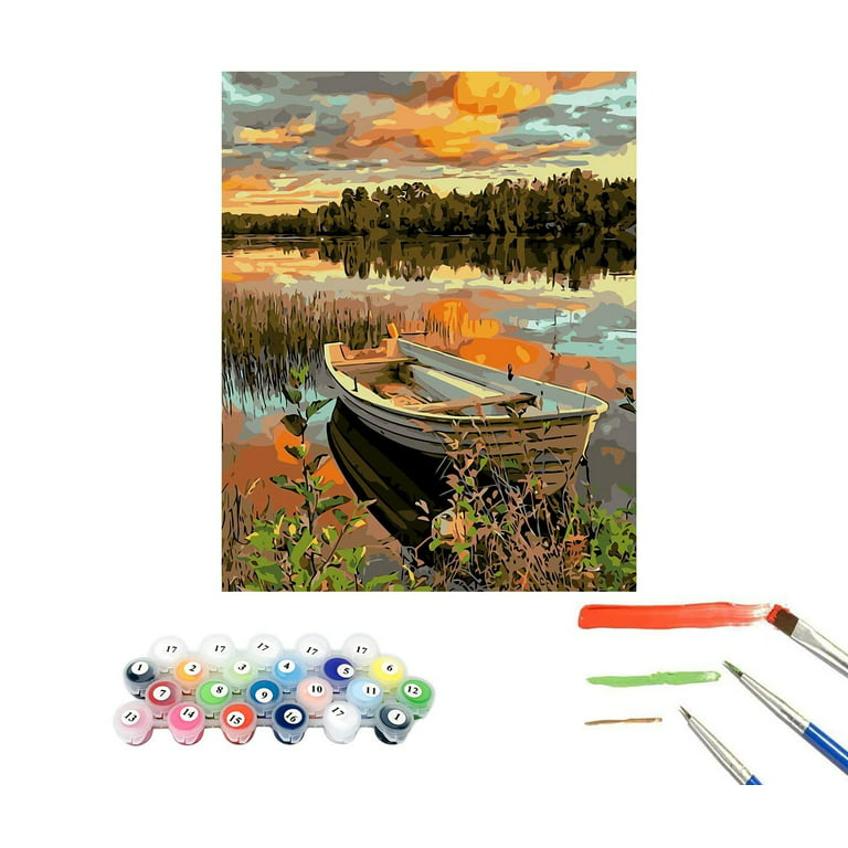 Lake View Paint by Number Kit With Frame Color by Numbers Kit. Adult  Coloring Kit. Modern Paint by Number. Paint by Numbers for Adults 