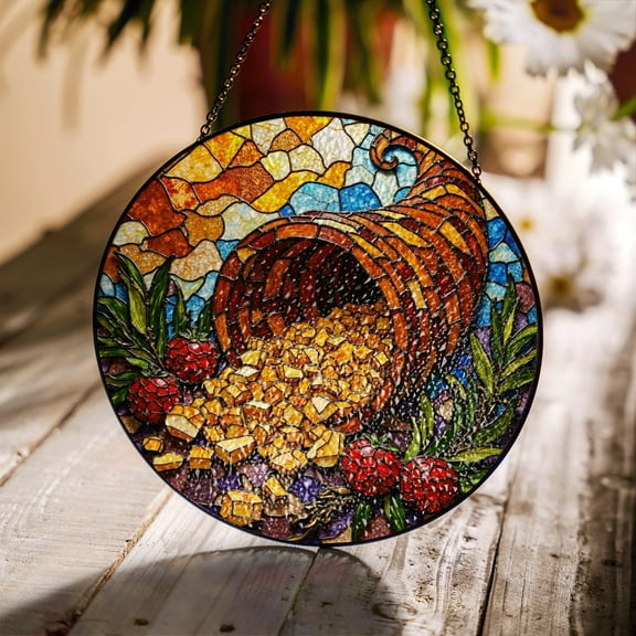 Cornucopia Stained Glass Suncatcher Gold Fall Autumn Gift For Her Home Decor 1849152580 8611