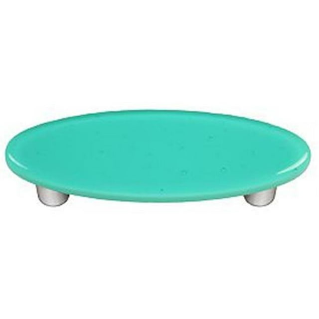 Light Aqua Blue Oval Glass Cabinet Pull - Aluminum Post