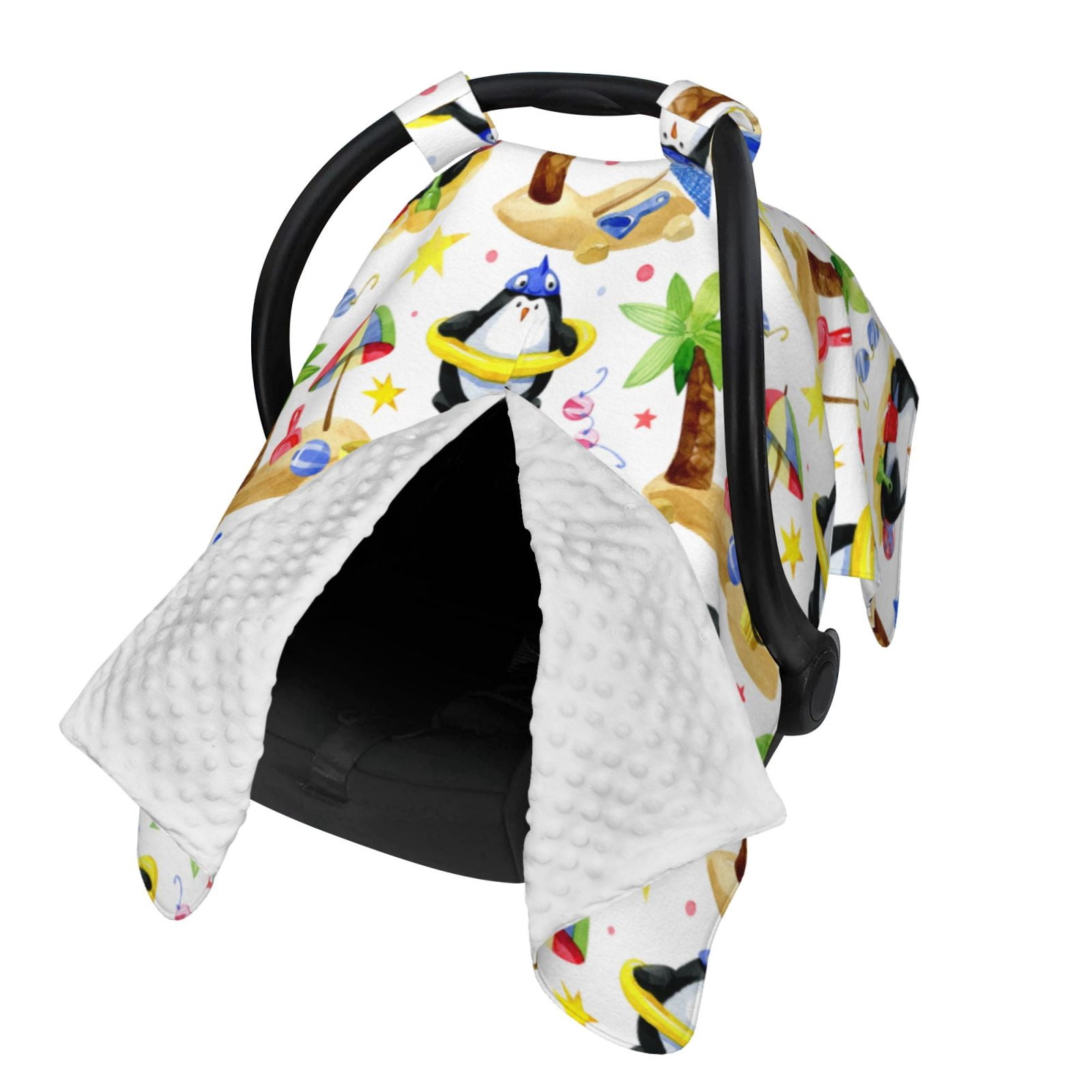 Naloa Penguins On The Beach Baby Car Seat Cover, Breathable Baby Carrier Cover, Multiuse Baby Carrier Cover & Nursing Breastfeeding Cover
