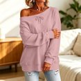 thumbnail image 5 of Staron Women's Off Shoulder Long Sleeve Tops Casual Loose Knitted Sweater Pullover Solid Color Comfy Winter Fall Spring Fashion Basic, Pink S, 5 of 7
