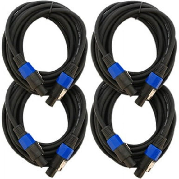 Seismic Audio (4)  25' Foot Speakon PA/DJ SPEAKER CABLE Black - TW12S25FourPack