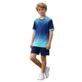 thumbnail image 6 of Vornjynx Boys Active Outfit Sets Short Sleeve Tee and Breathable Shorts Quick Dry Comfort Breathable Kids Summer Basketball Soft Activewear 2 Piece Blue Size 2, 6 of 9