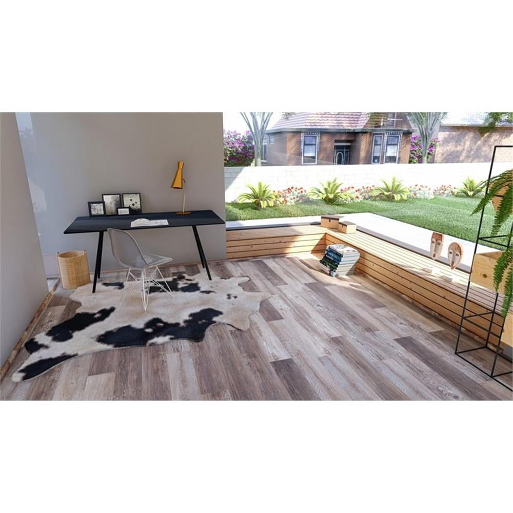 East West Furniture CA-47EC11 Capitola SPC Vinyl Floor Tiles - 4mm x 7 in x 48 in with 20mil Wear Layer and I4F Click Locking EVA Backing Flooring Planks, 30 sqft/Case, Taupe Gray