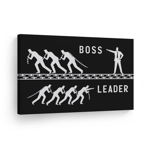 Smile Art Design Boss and Leader Difference Black and White Motivational Canvas Wall Art Inspirational Wall Art Entrepreneur Quote Print Modern Office Decor Artwork Gift Ready to Hang 19x28