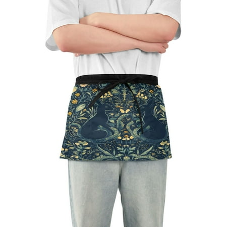 

Yayeee Waist Apron with Pockets for Cooking Waterproof Half Server Aprons Shadowy Forest Pattern