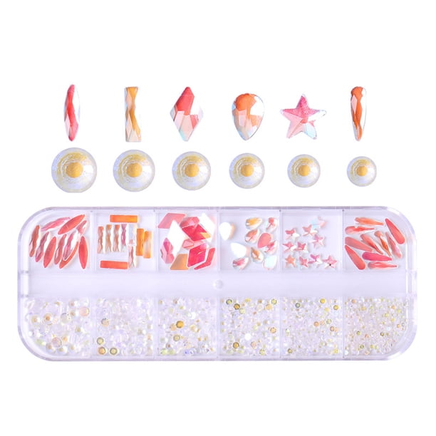 Caja larga, taladro para uñas de 12 rejillas, diamantes planos, combinación de diamantes de for MABOTO Diamantes de uñas