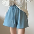 thumbnail image 2 of Summer Cotton Shorts for Women Solid Color Elastic Waist Casual Loose Comfy Wide Leg Lounge Short Pants with Pockets, 2 of 7