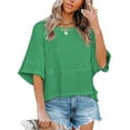 thumbnail image 3 of Summer Oversize Women Solid Color Half Sleeve Loose Shirt Tee Casual Tops, 3 of 4