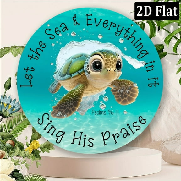 2D Flat, 1pc Christian Ocean-Themed Worship Decor - _Let the Sea & Everything in It Sing His Praise_ - Psalm 89_11 Bible Verse - Marine Life Wall Art for Church, Home, Office - Easy Hang Aluminum Sig