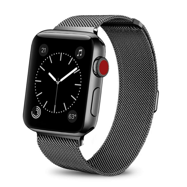 Compatible for Apple Watch Band 45MM, Stainless Steel Mesh Milanese Loop  with Adjustable Magnetic Closure with Clear Hard Case for Apple Watch  Series SE 8 7 (45mm Black) 