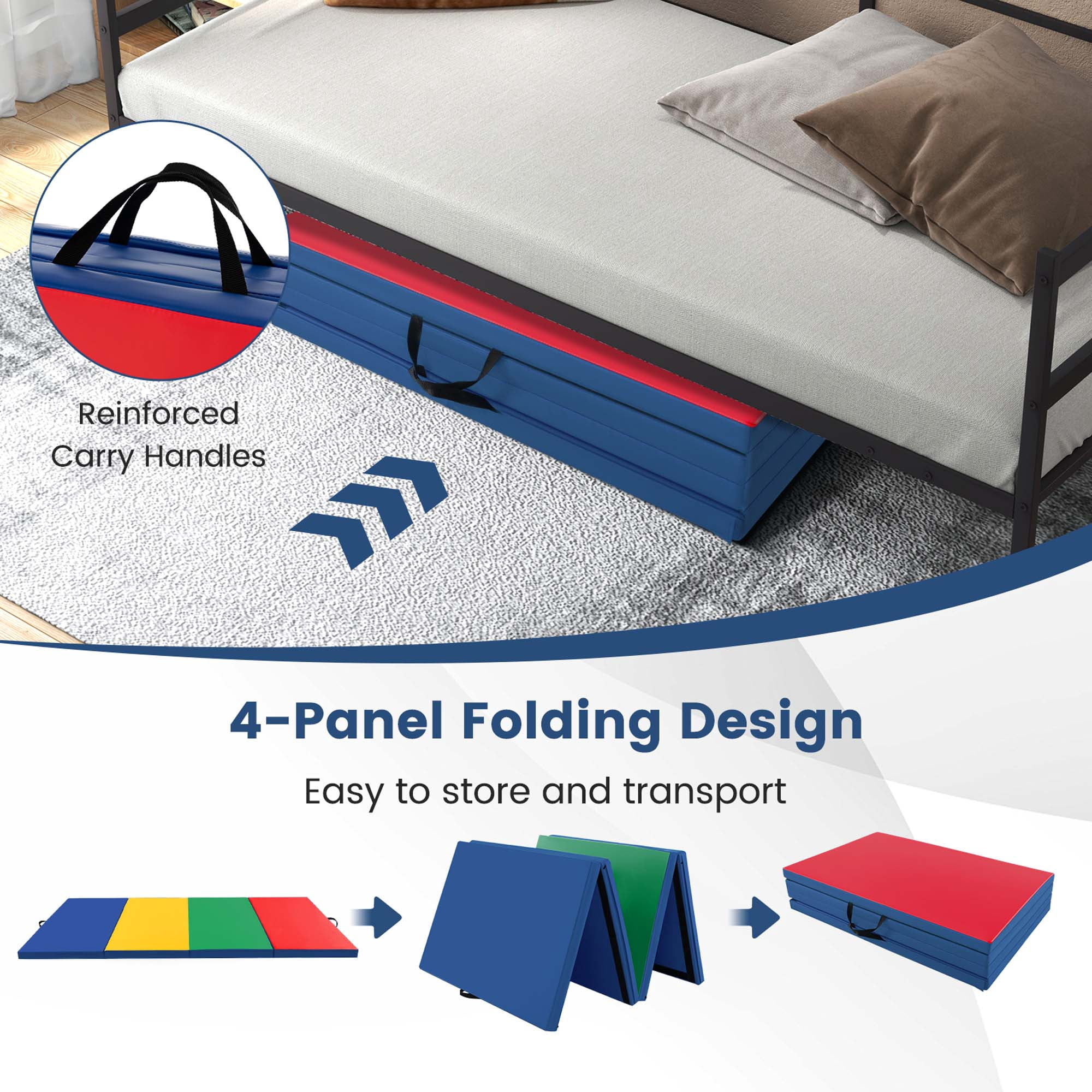 Costway 10' x 4' x 2" 4-Panel Folding Exercise Mat with Carrying Handles for Gym Yoga Colorful