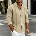thumbnail image 2 of Guayabera Linen Shirts for Men Short Sleeve Button Down Shirt Hawaiian Shirt Hippie Summer Beach Vacation Shirts Khaki XL, 2 of 5