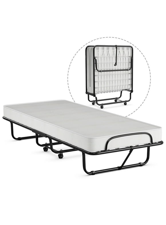 Gymax Rollaway Folding Metal Bed Memory Foam Mattress Cot Guest Made in Italy