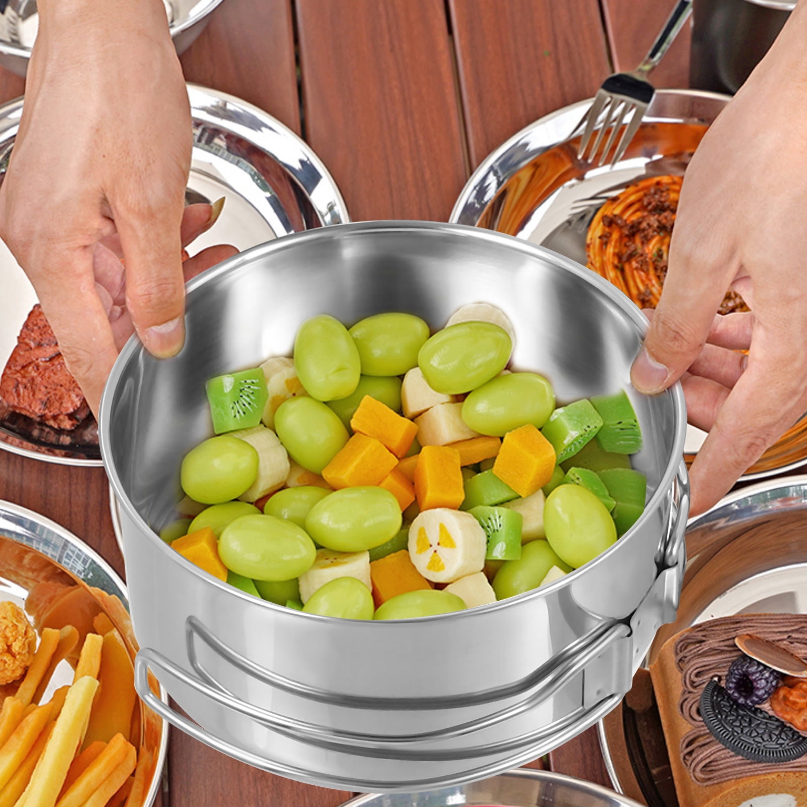 KALLORY 4-Piece Cooking Pot and Pan Set Stackable Lightweight Design for Camping and Kitchen Use