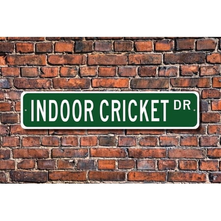 Indoor Cricket Indoor Cricket sign Indoor Cricket fan Indoor Cricket gift Indoor Cricket player Metal Sign Size: 4 x 16 Inch