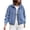 Light Blue, variant on Denim Bomber Jacket for Women Lightweight Collared Full Zip Long Sleeve Jean Coat Loose Casual Elastic Hem Solid Color Fall Outerwear with Pockets S