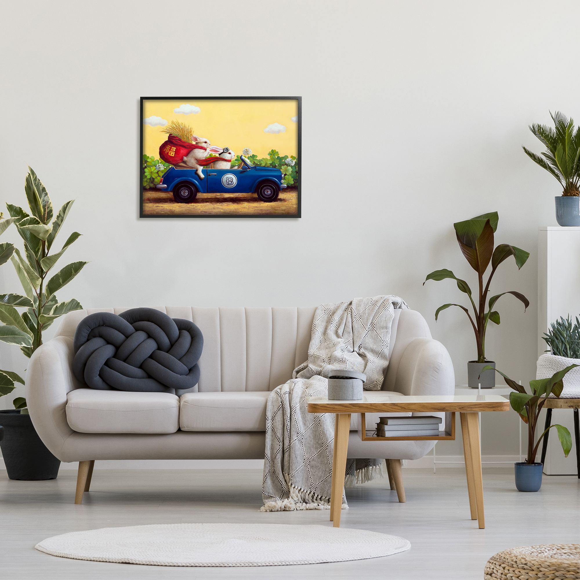 Stupell Industries Rabbits Driving in Garden Animals & Insects Painting Black Framed Art Print Wall Art, 30 x 24