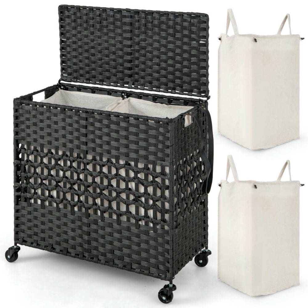Finihen Laundry Hamper, Laundry Basket, 110L 2-Section Laundry Hamper with 2 Removable and Washable Liner Bags, for Bathroom, Laundry Room, Black Finihen Laundry Hamper, Laundry Basket, 110L 2-Section Laundry Hamper with 2 Removable and Washable Liner Bags, for Bathroom, Laundry Room, Black