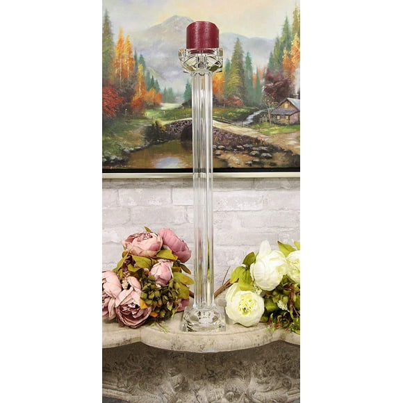 Ebros Contemporary Crystal Glass Pillar Column Candle Holder Candlestick Candleholder Decor Figurine for Mantelpiece Countertop Table Master Bedroom Living Room Accent (23" High)