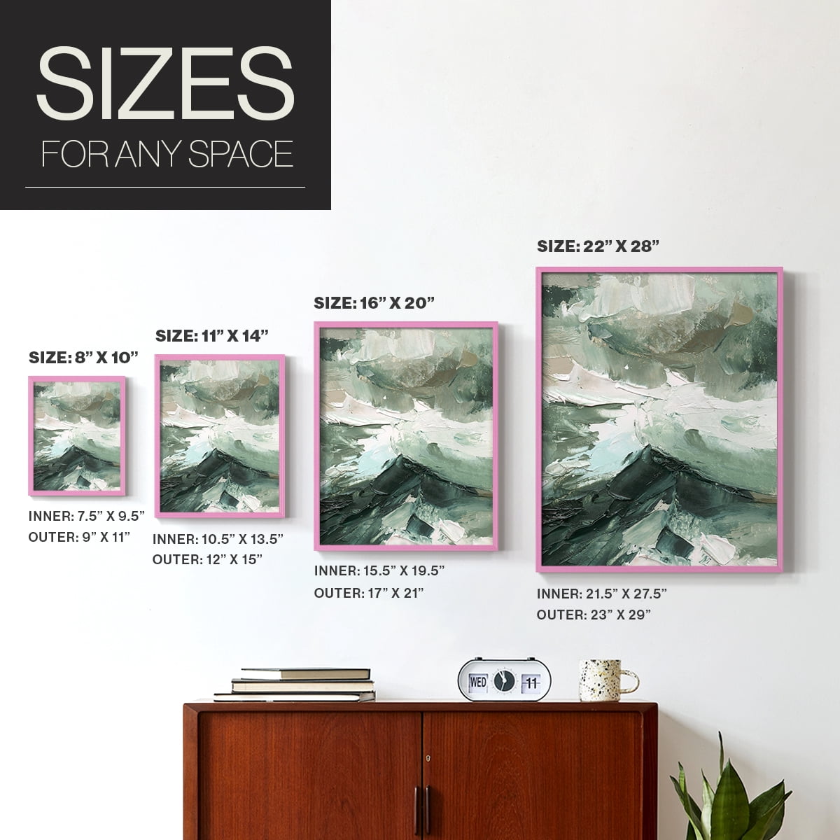 Crashing II Framed Print in Pink Solid Wood Framed Print No Nail Hanging