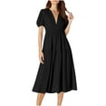 thumbnail image 5 of Summer Dresses for Women 2025 Deep V Neck Sundress Elastic High Waist Dresses A-Line Maxi Dress Puffed Sleeves Sundresses Trendy Breathable Dresses Cover Up, 5 of 7