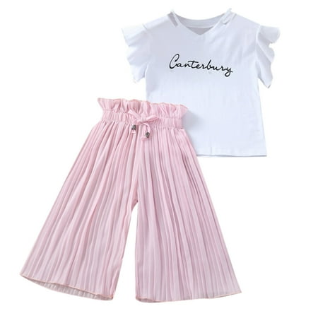 

dmqupv Sweatpants Outfits for Teens Outfits Loose Shirt T Letter Kids Tops+Ruffle Girls Pants Little Girls Outfits Pink 5-6 Years
