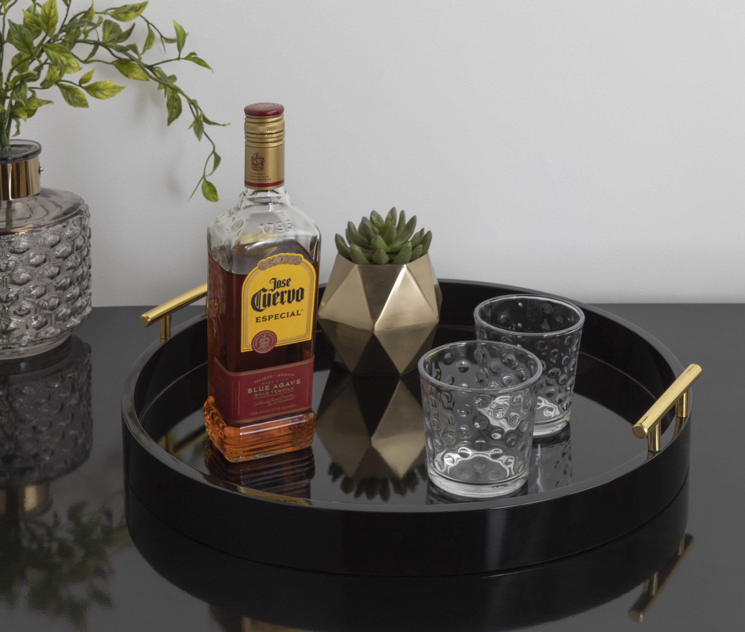 Kate And Laurel Lipton Modern Round Tray, 18" Diameter, Black And Gold, Decorative Accent Tray for Storage and Display
