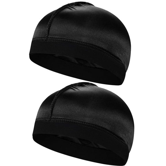 2pcs Silky Stocking Wave Cap, Satin Doo Rags Good Compression Wave Caps for Men, for 360 540 720 Waves (2pc Black)