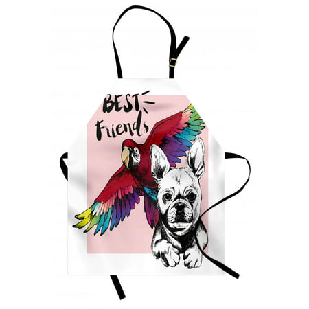 Modern Apron French Bulldog and Tropical Parrot Figure with Best Friends Phrase Portrait Design, Unisex Kitchen Bib Apron with Adjustable Neck for Cooking Baking Gardening, Multicolor, by (Best Supplements For Cutting Phase)