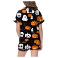 thumbnail image 5 of Halloween Pajamas Kids Size 5-6 Years Nightwear Full Print Short Sleeve Top with Elastic Shorts Soft Pjs for Girls Black, 5 of 6