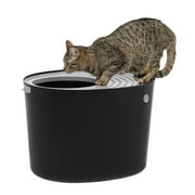 IRIS Round Top Entry Cat Litter Box Litter Particle Catching Cover and Privacy Walls with Scoop, Black/Light Gray