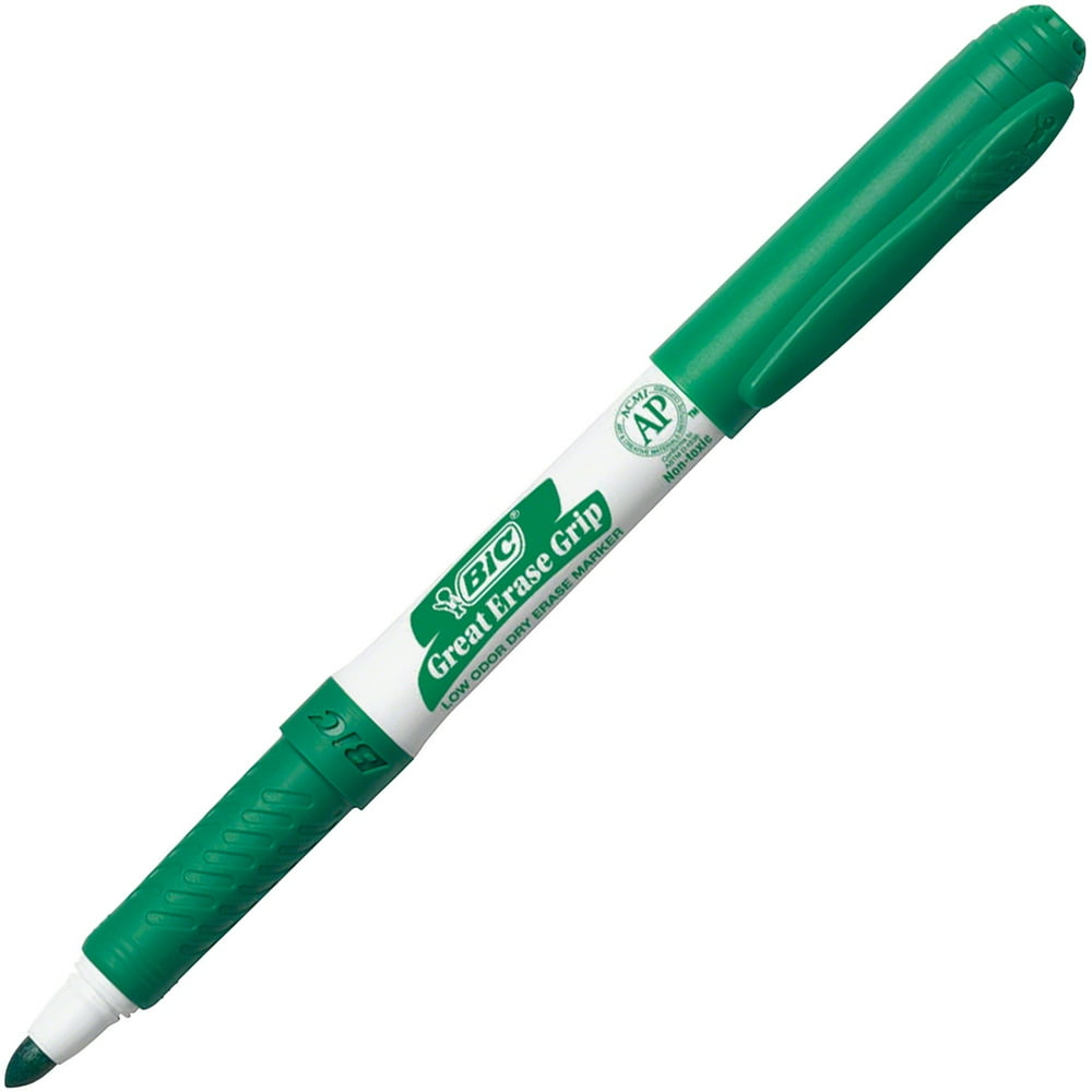 BIC Great Erase Grip Fine Point Dry Erase Marker, Green, Dozen