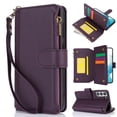 thumbnail image 5 of Wallet Case Compatible with Samsung Galaxy S22 Zipper Luxury ID Cash Credit Card Slots Holder Crossbody Lanyard Folio PU Leather Cover [Detachable Magnetic Hard Case] with Strap, Purple, 5 of 15