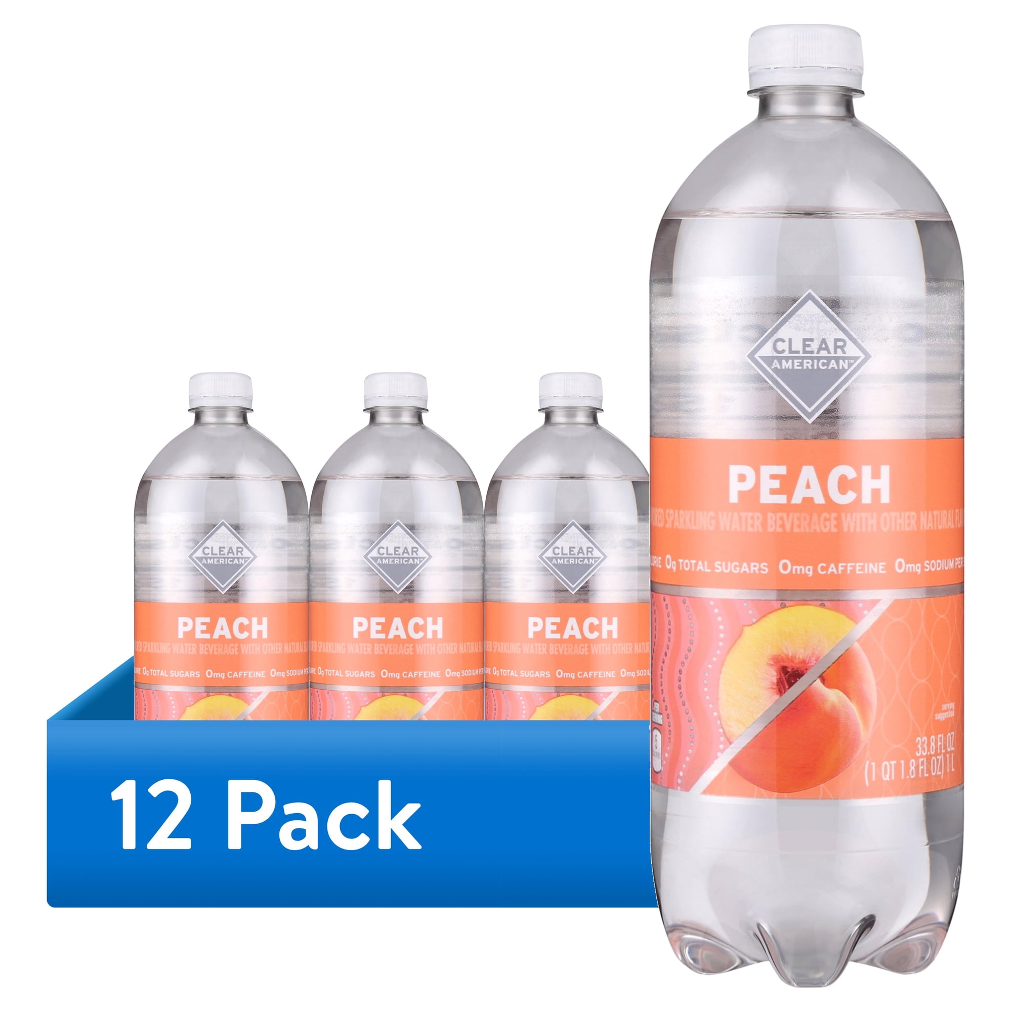 (12 pack) Clear American Peach Flavored Sparkling Water, 33.8 fl oz Bottle