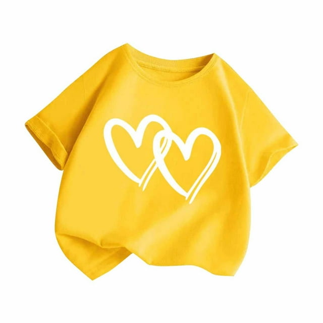 Tungbrin Garçons Filles T-Shirts à Manches Courtes Bébé Mignon Cœur Graphique Imprimé Tees Enfants Été Coton Col Rond Hauts