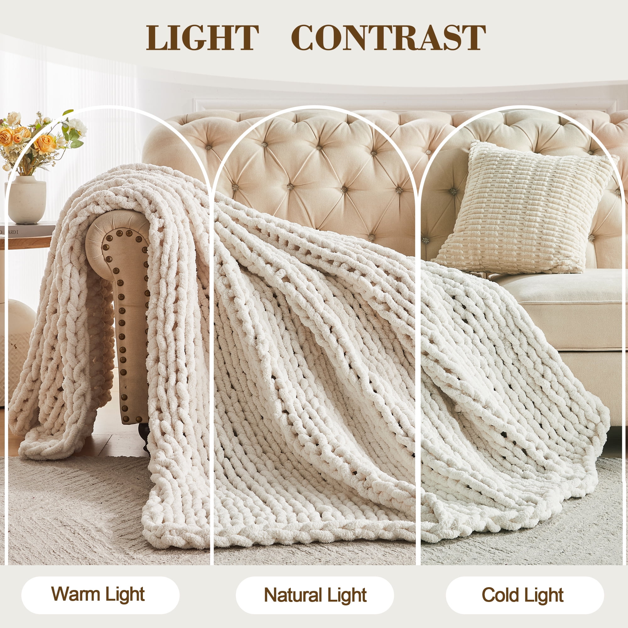 Carriediosa Chunky Knit Throw Blanket Handmade Soft Throws for Couch Sofa Bed, 60" x 80" Cream White