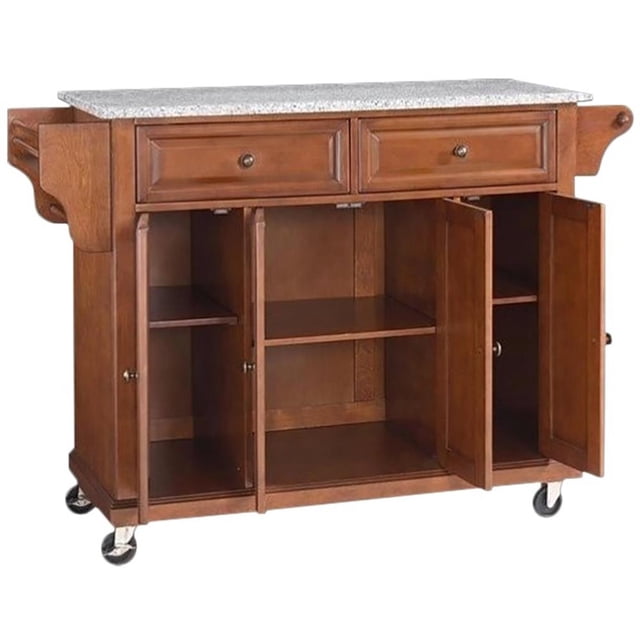 Pemberly Row Contemporary Gray Granite Top Kitchen Cart in Cherry