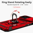 thumbnail image 3 of Heavy Duty Case for iPhone 15, Rugged PC Soft TPU Military Grade Shockproof Metal Magnetic Car Mount Cover with Camera Lens Sliding Ring Holder Bracket Case, Red, 3 of 8