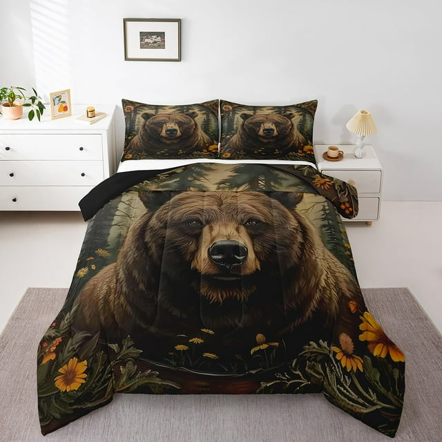 Erosebridal Ensembles de Couette Ours Brun Format Très Grand, Couettes et Duvets Faune de la Jungle, Réversible