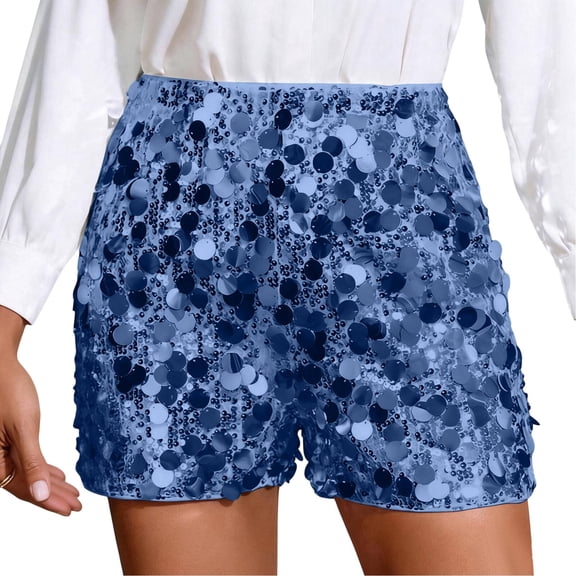 BOOMNY Womens Sequined Shorts Sparkly Stage Performance Shorts For Women Glitter Lightweight Low Rise Nightclub Bottoms