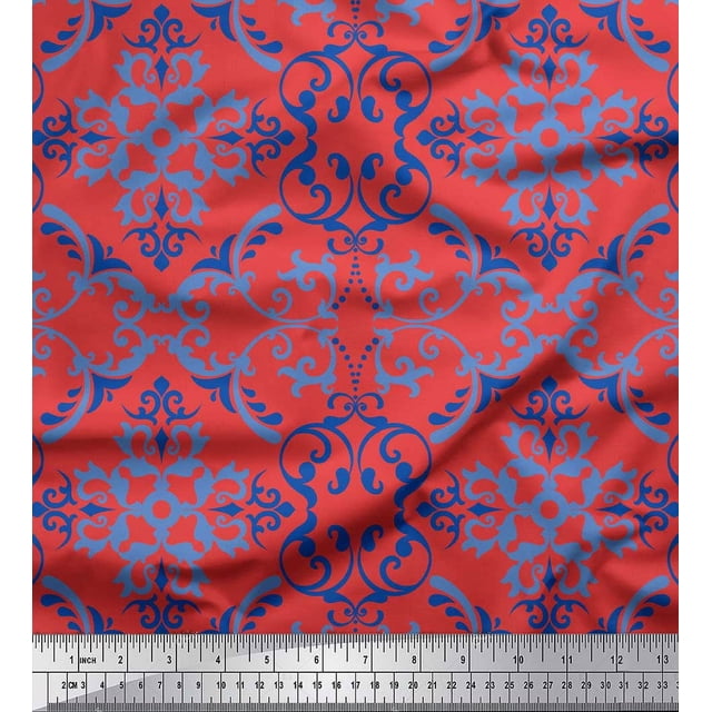 Soimoi Orange Cotton Poplin Fabric Vector Design Damask Decor Fabric Printed Yard 58 Inch Wide