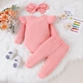thumbnail image 4 of Baby Girl Clothes Newborn Romper Long Sleeve Infant Toddler Outfits 3Pcs Ruffle Tops + Pants + Headband 0-24 Months, 4 of 6