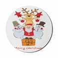 thumbnail image 1 of Christmas Mouse Pad for Computers, Funny Company of Santa Claus Snowmen and Reindeer Xmas Joy Cartoon, Round Non-Slip Thick Rubber Modern Mousepad, 8" Round, White Vermilion Mustard, by Ambesonne, 1 of 2